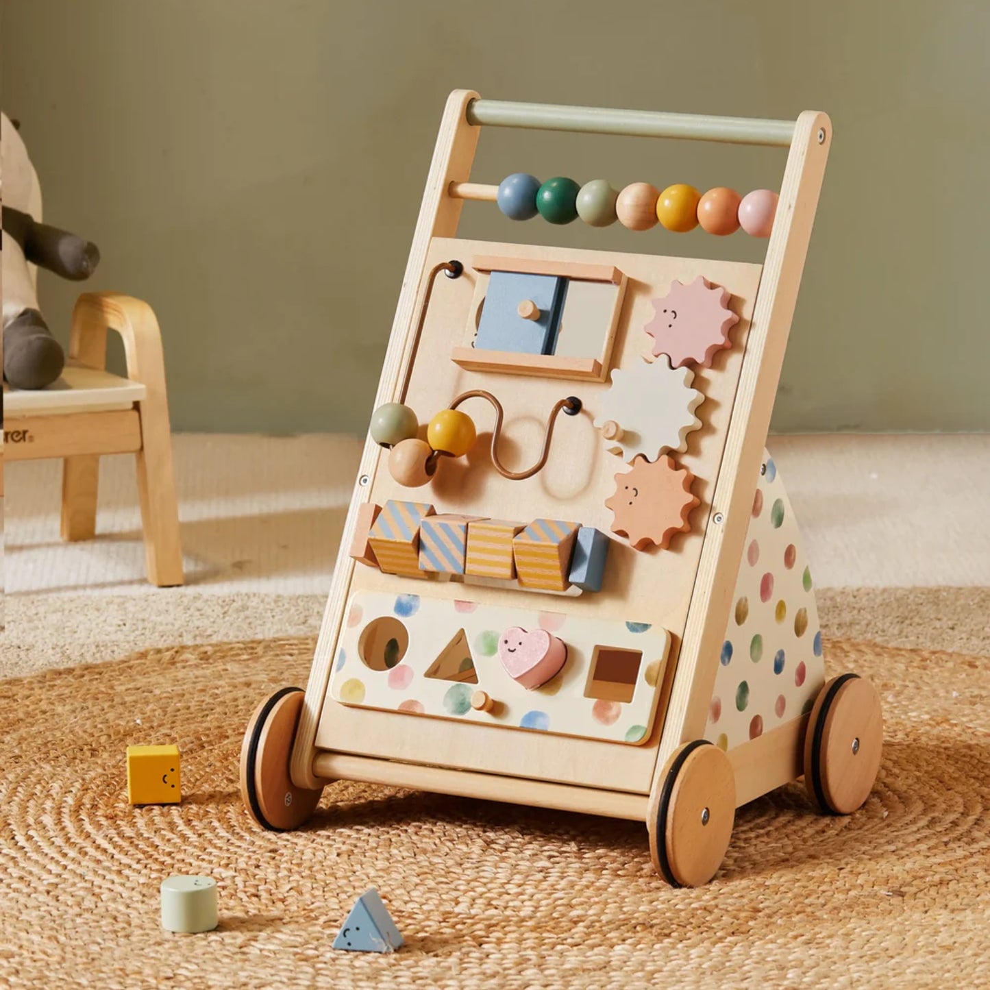 Little Teekies Wooden Baby Walker with Activity Board for Toddlers
