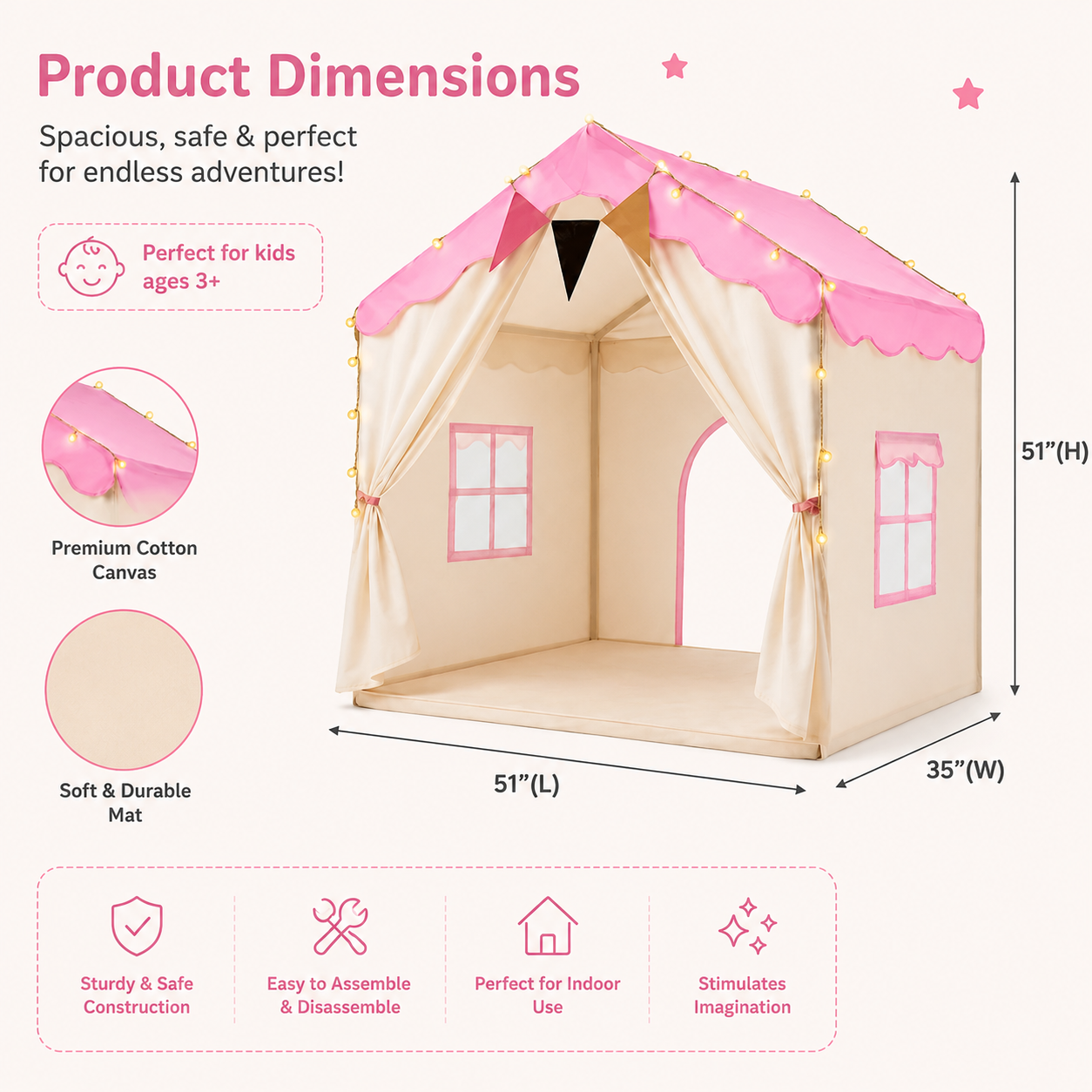 Little Teekie Kids Play Tent with Padded Mat & Lights
