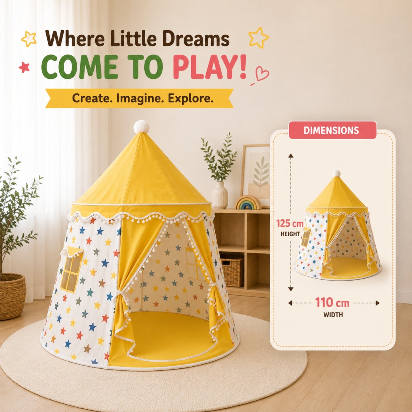 Yellow Star Kids Indoor Play Tent