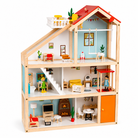 Little Teekies Wooden Dollhouse Playset with Dolls & Furniture