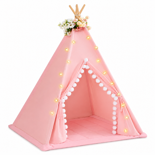 Little Teekie Teepee Play Tent Padded Mat with Pompom for Toddlers
