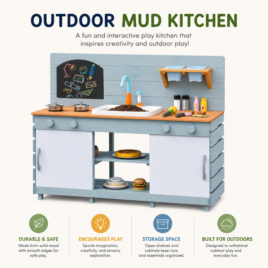 Little Teekie Outdoor Wooden Kids Mud Kitchen Play Set