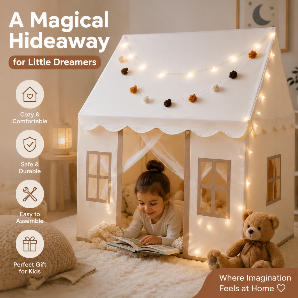 Little Teekie Kids Playhouse Tent with Lights & Padded Mat