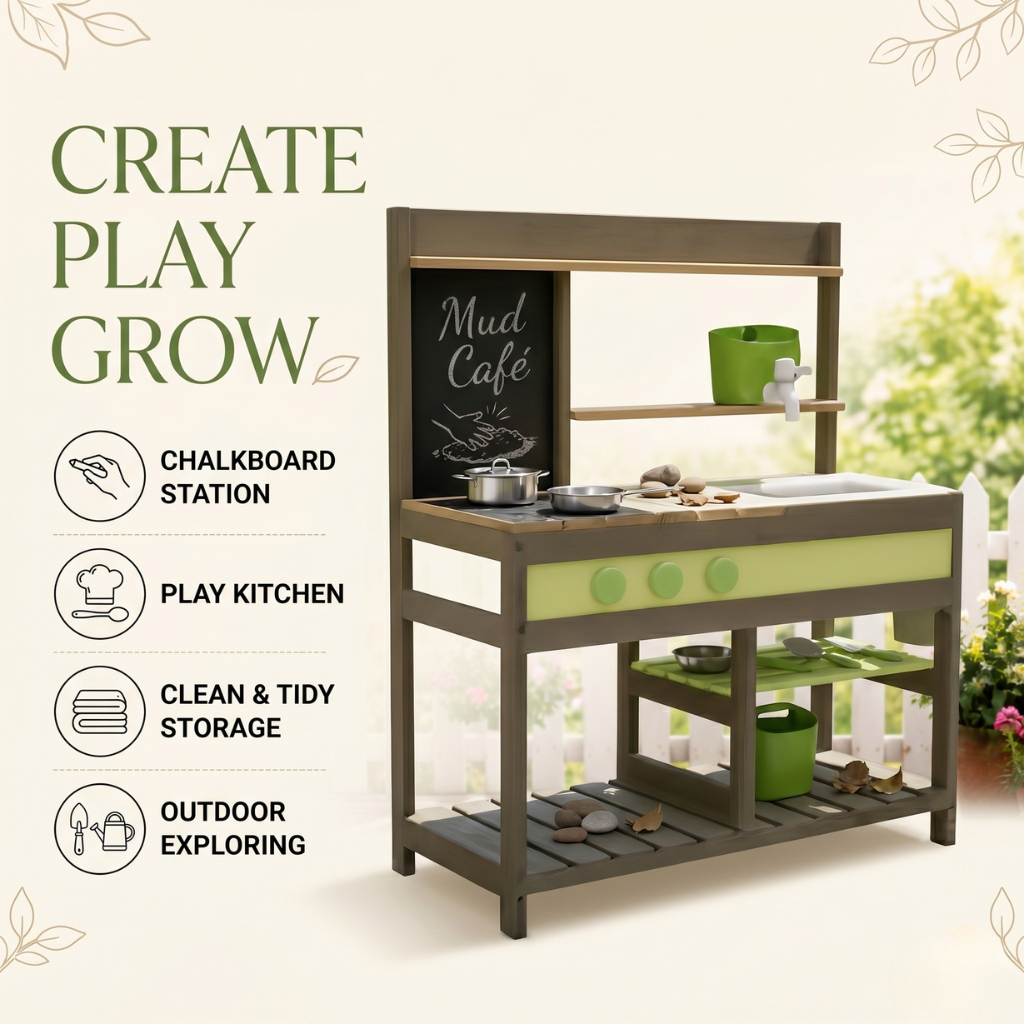 Little Teekie Wooden Kids Outdoor Mud Kitchen Play Set