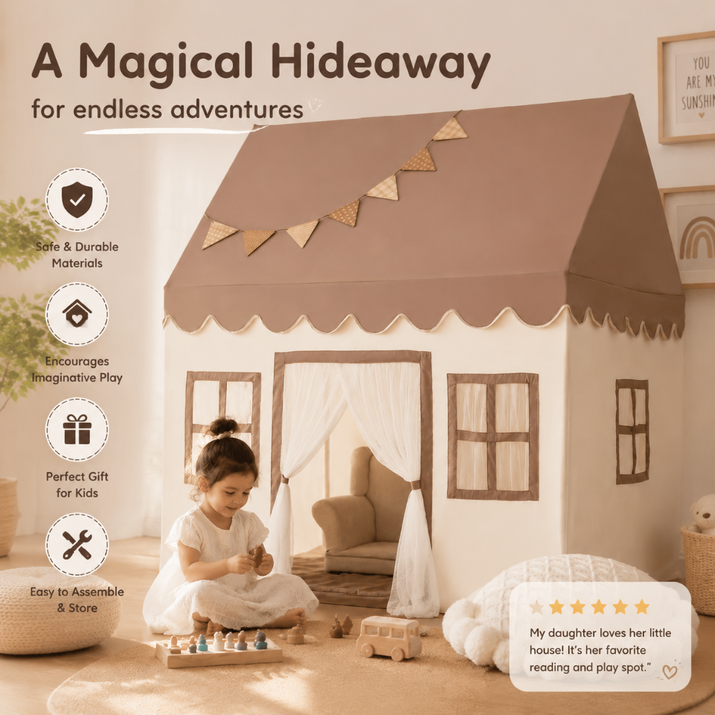 Little Teekie Kids Playhouse Tent with Curtains & Cozy Design