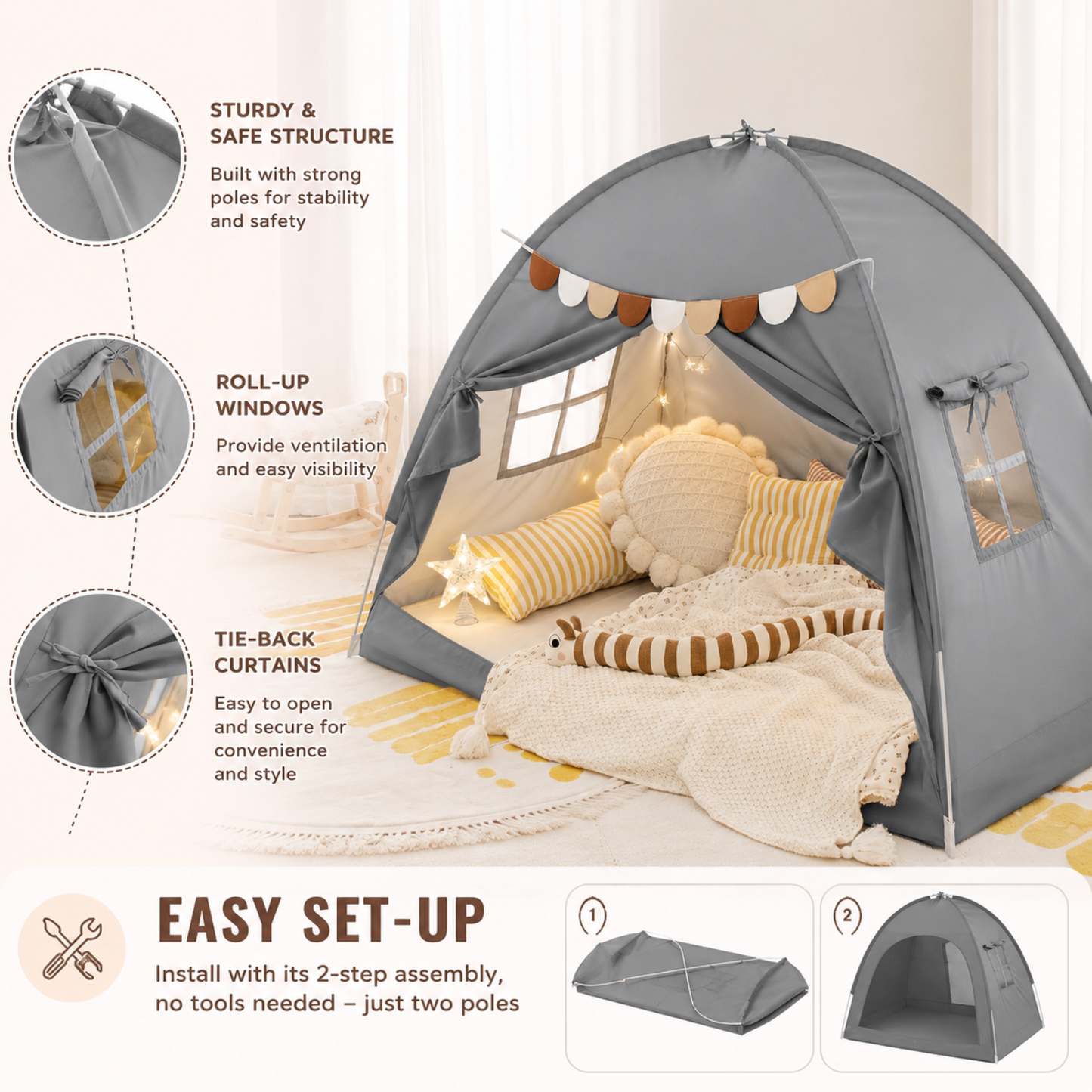 Double Bed Play Tent with Star Lights