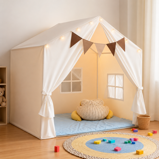 Little Teekie Boho Kids Play Tent with Curtains & Lights