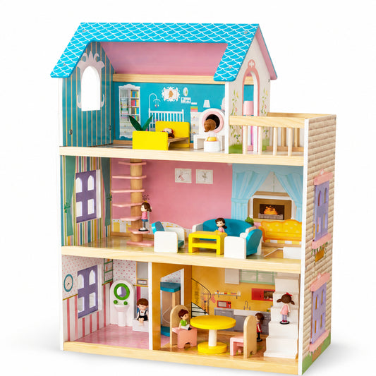 Little Teekies Wooden Dollhouse with Dolls & Furniture