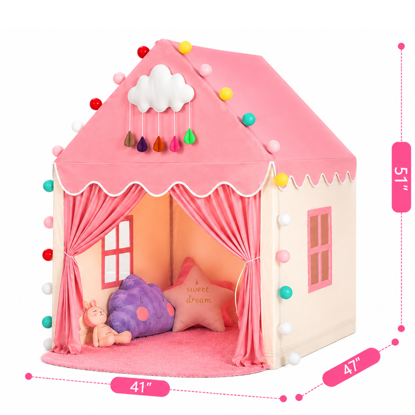 Little Teekie Pink Princess Play Tent with Padded Mat & Lights