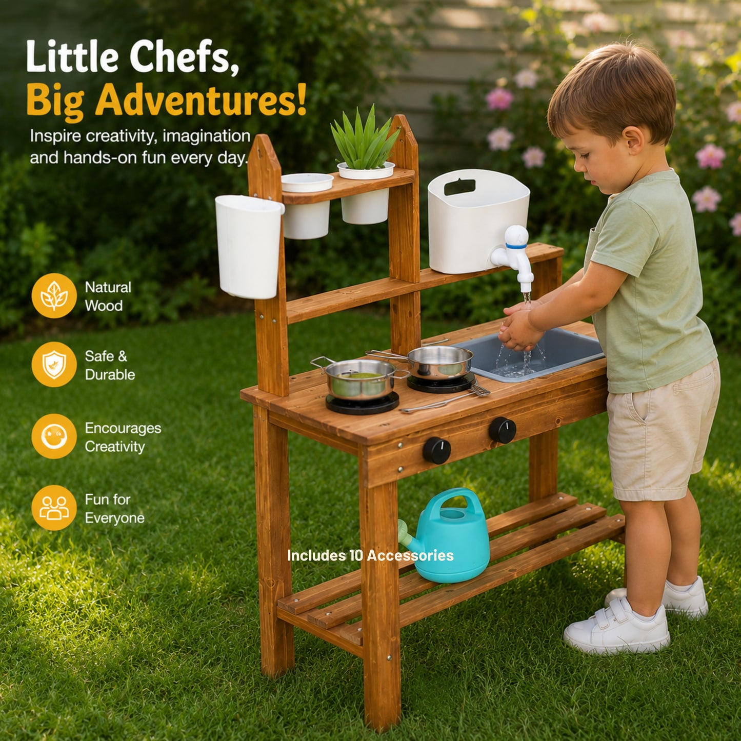 Little Teekie Outdoor Wooden Mud Kitchen with Running Water