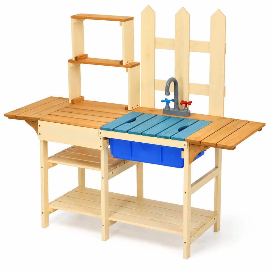 Little Teekie Wooden Outdoor Mud Kitchen Play Set with Sink