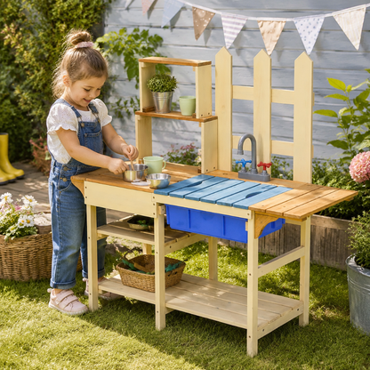 Little Teekie Wooden Outdoor Mud Kitchen Play Set with Sink