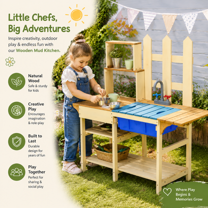 Little Teekie Wooden Outdoor Mud Kitchen Play Set with Sink
