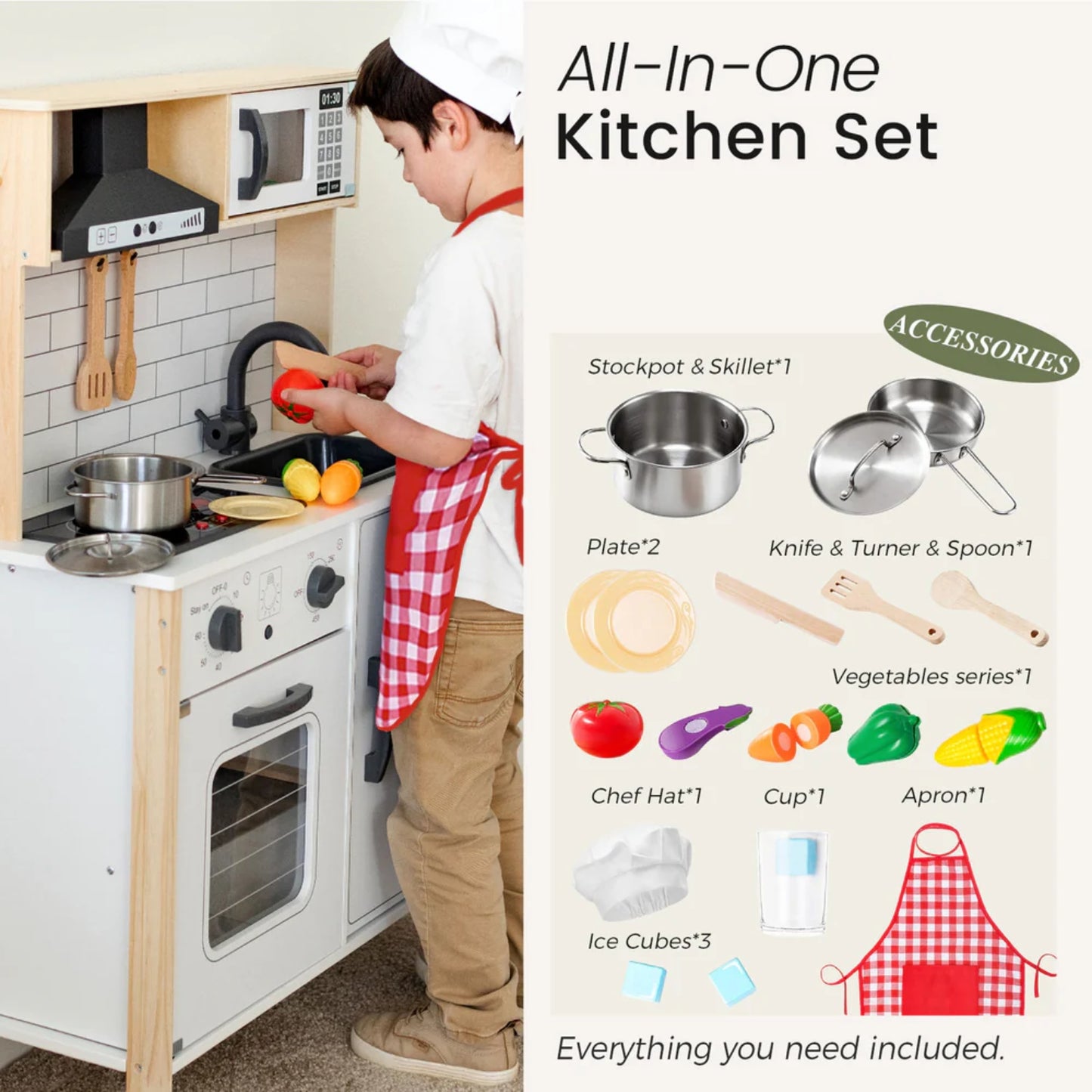 Little Teekies Interactive Wooden Play Kitchen with Sounds & Cookware