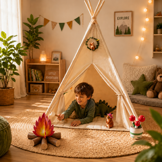 Little Teekie Kids Teepee Tent Playhouse with Lights & Campfire Set