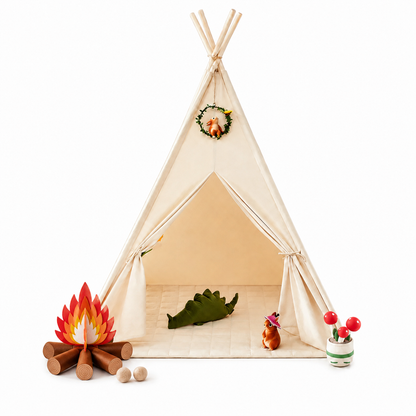Little Teekie Kids Teepee Tent Playhouse with Lights & Campfire Set