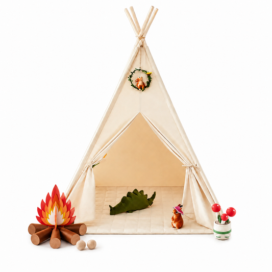 Little Teekie Kids Teepee Tent Playhouse with Lights & Campfire Set