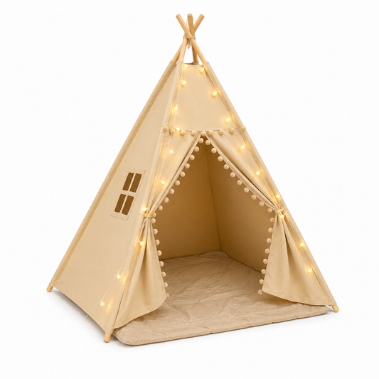 Little Teekie Kids Teepee Tent with Padded Mat and Pom Pom Decor