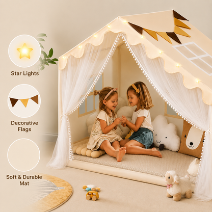 Little Teekie Kids Play Tent with Mat Star Lights and Flags