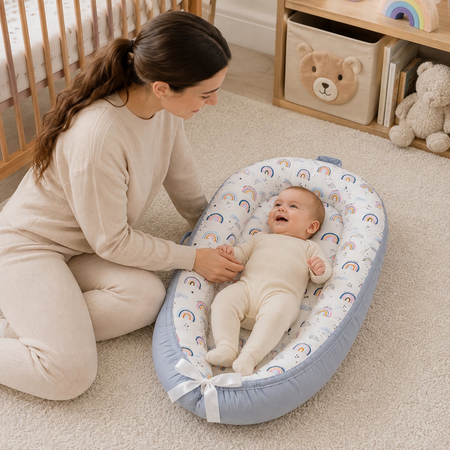 Little Teekie Leaf Print Baby Nest Lounger