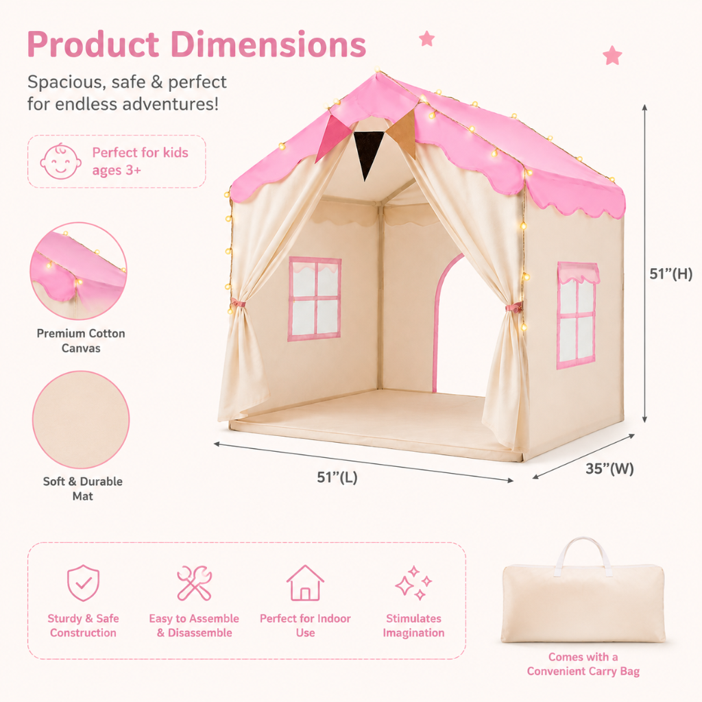 Little Teekie Kids Play Tent with Padded Mat & Lights