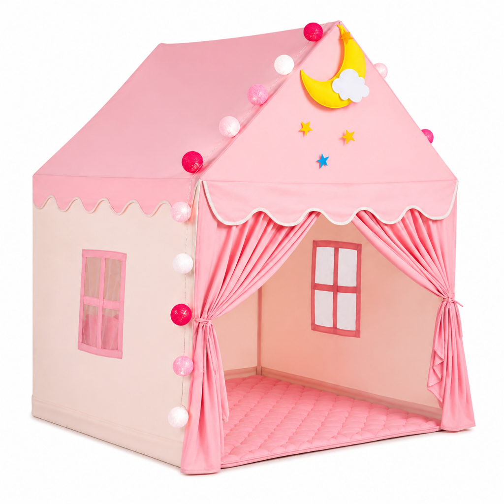 Little Teekie Pink Princess Play Tent with Padded Mat & Lights