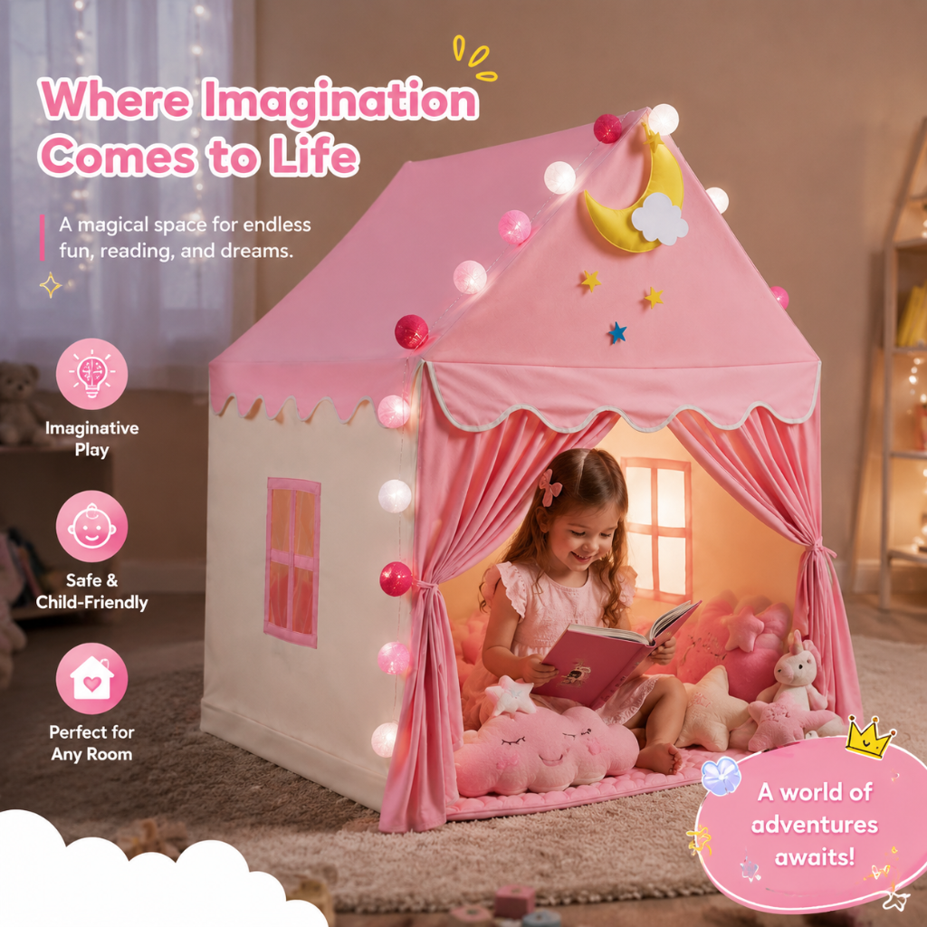 Little Teekie Pink Princess Play Tent with Padded Mat & Lights