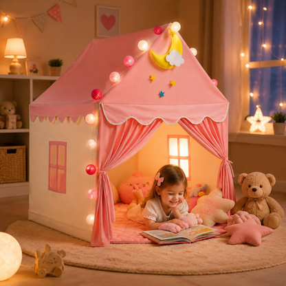 Little Teekie Pink Princess Play Tent with Padded Mat & Lights