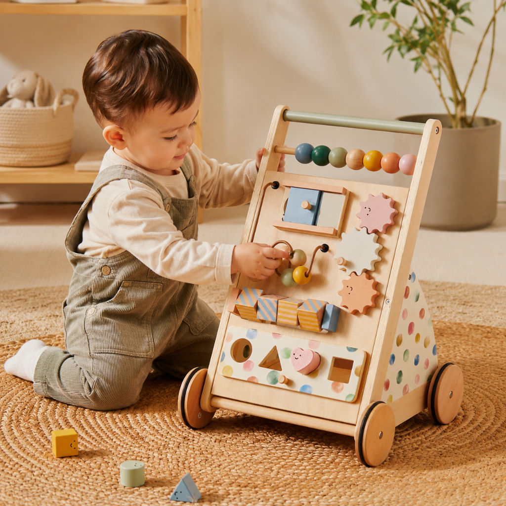 Little Teekies Wooden Baby Walker with Activity Board for Toddlers