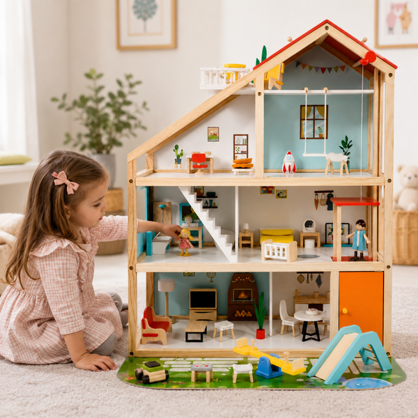 Little Teekies Wooden Dollhouse with Dolls & Furniture