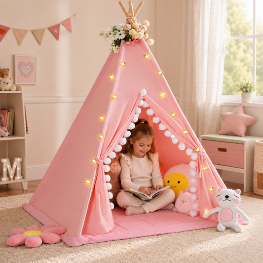 Little Teekie Teepee Play Tent Padded Mat with Pompom for Toddlers