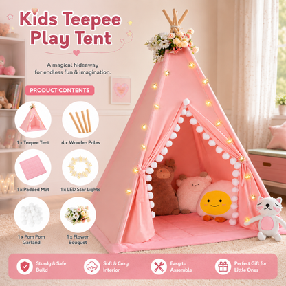 Little Teekie Teepee Play Tent Padded Mat with Pompom for Toddlers