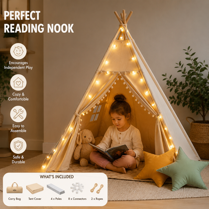 Little Teekie Kids Teepee Tent with Padded Mat and Pom Pom Decor