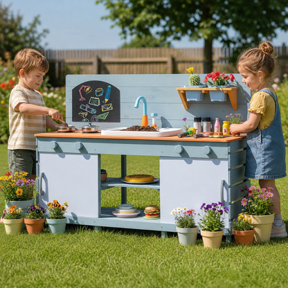 Little Teekie Outdoor Wooden Kids Mud Kitchen Play Set