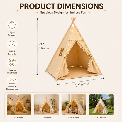 Little Teekie Kids Teepee Tent with Padded Mat and Pom Pom Decor