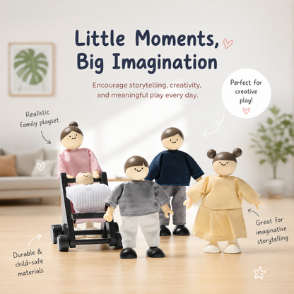 Little Teekie Wooden Family Doll Figures Playset