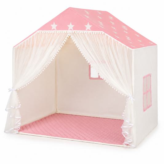 Little Teekie Pink Star Kids Play Tent with Padded Mat & Lights
