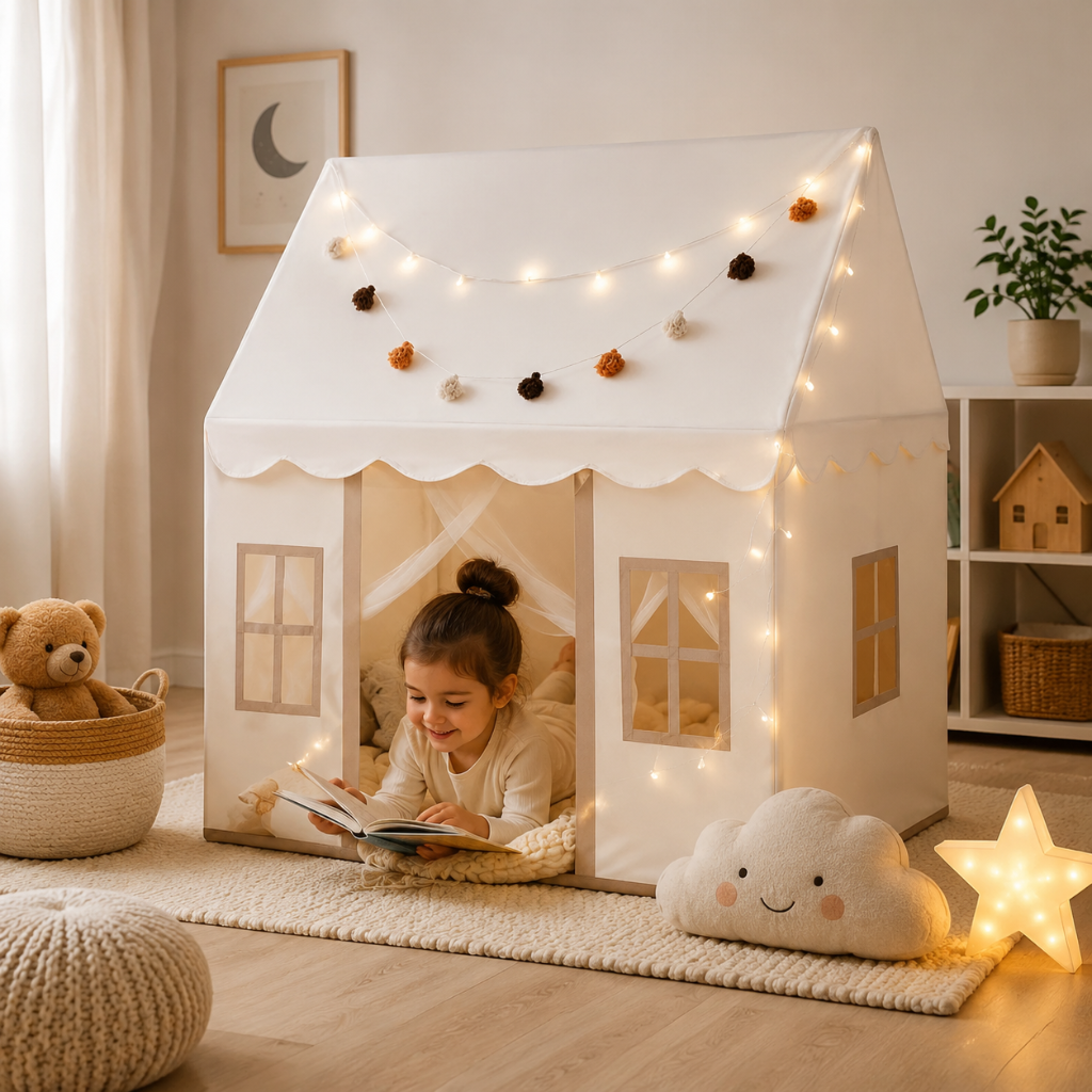 Little Teekie Kids Playhouse Tent with Lights & Padded Mat