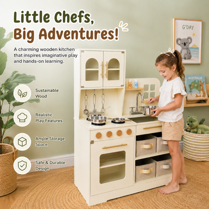 Little Teekie Wooden Play Kitchen with Storage Drawers