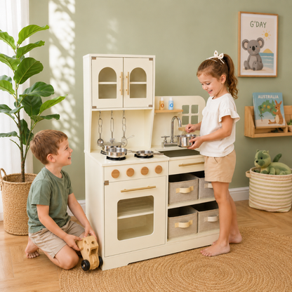 Little Teekie Wooden Play Kitchen with Storage Drawers