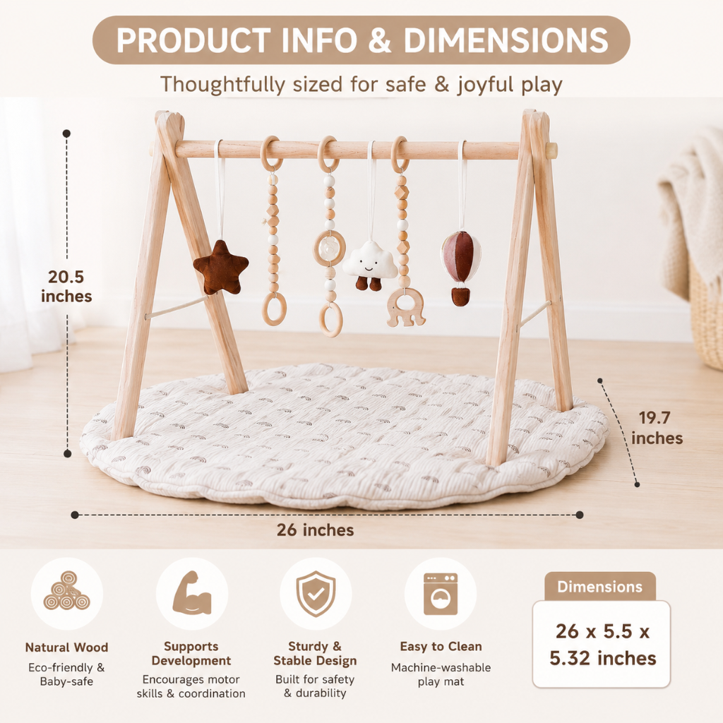 Little Teekie Wooden Baby Play Gym with Rainbow Activity Mat