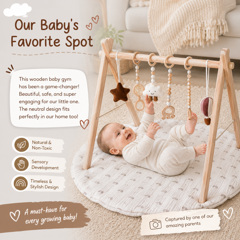 Little Teekie Wooden Baby Play Gym with Rainbow Activity Mat