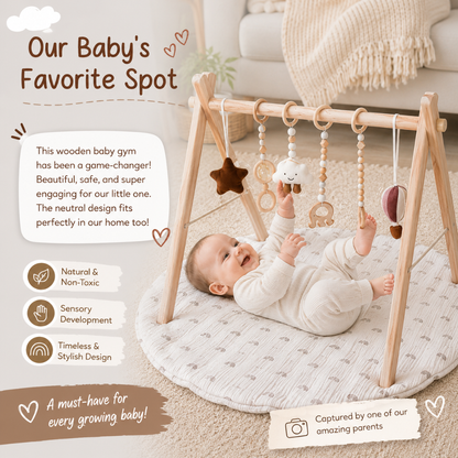 Little Teekie Wooden Baby Play Gym with Rainbow Activity Mat
