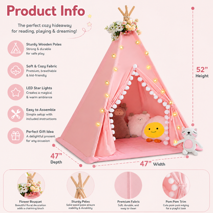 Little Teekie Teepee Play Tent Padded Mat with Pompom for Toddlers