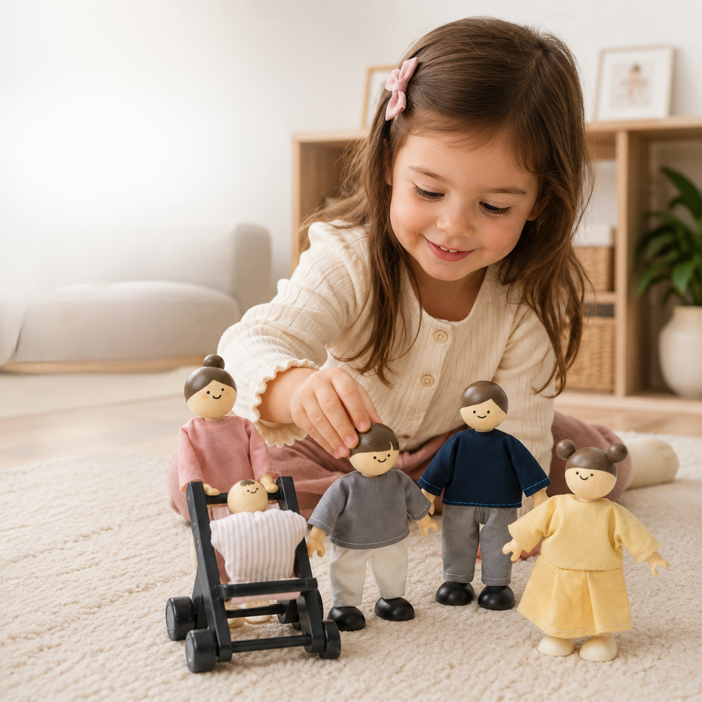 Little Teekie Wooden Family Doll Figures Playset