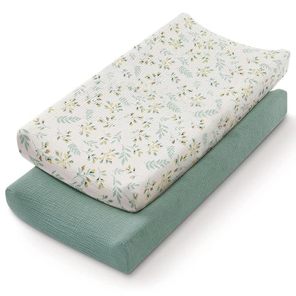 LittleTeekies_MuslinCotton_BabyDiaperChangingPadCover_NewbornBabyChangingMatCover-green