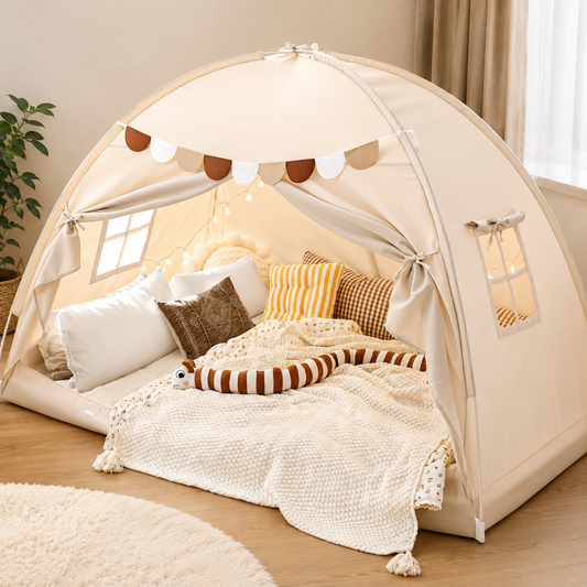 Little Teekie Twin Bed Play Tent with Star Lights and Flags
