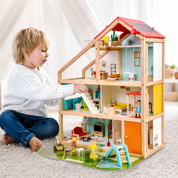 Little Teekies Wooden Dollhouse with Dolls & Furniture