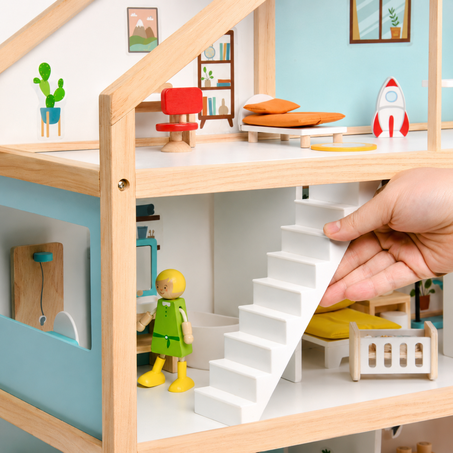 Little Teekies Wooden Dollhouse with Dolls & Furniture