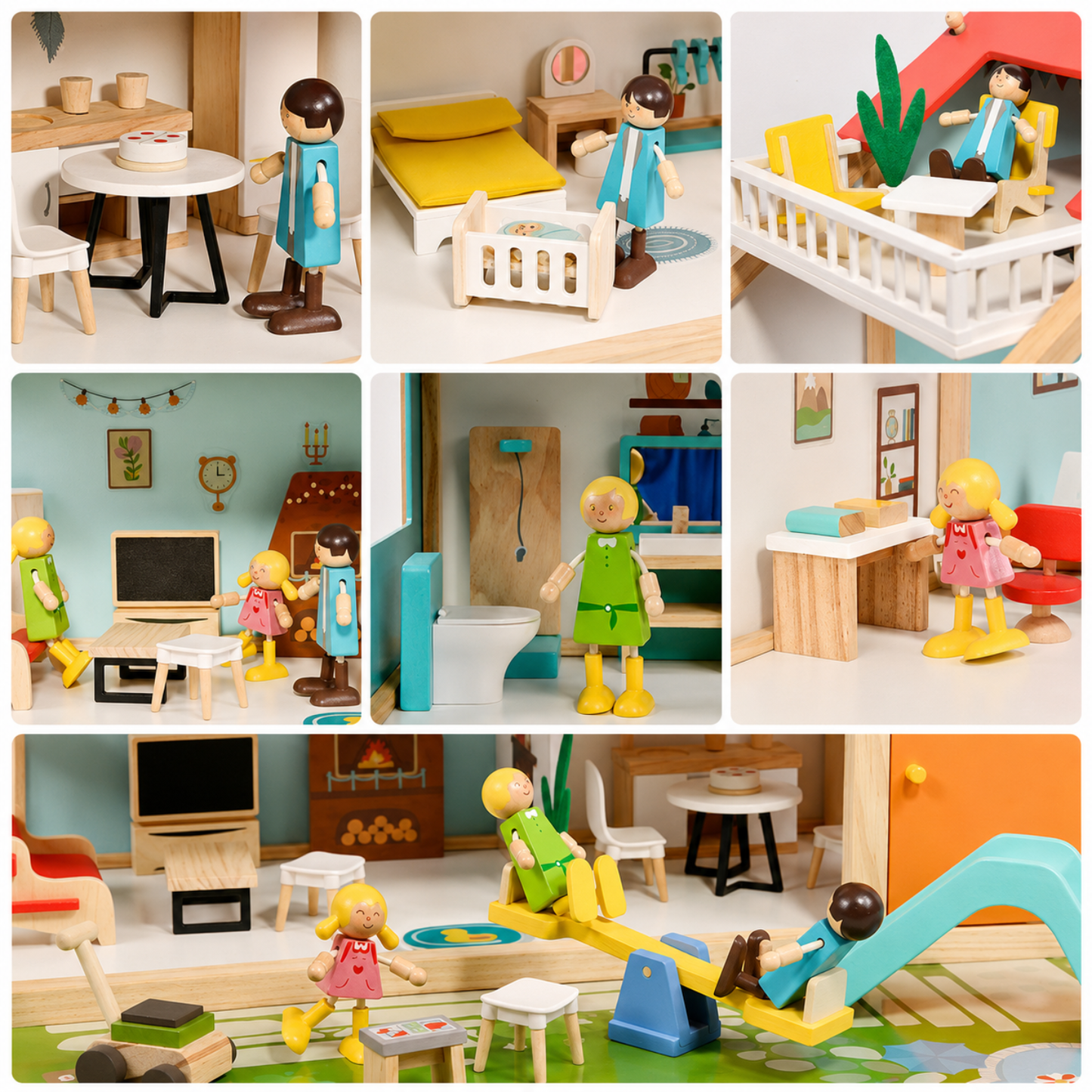 Little Teekies Wooden Dollhouse with Dolls & Furniture